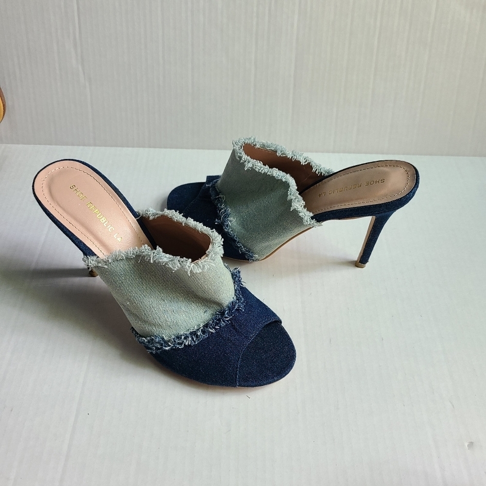 SHOE REPUBLIC LA Slipe-on high heels denim sandals